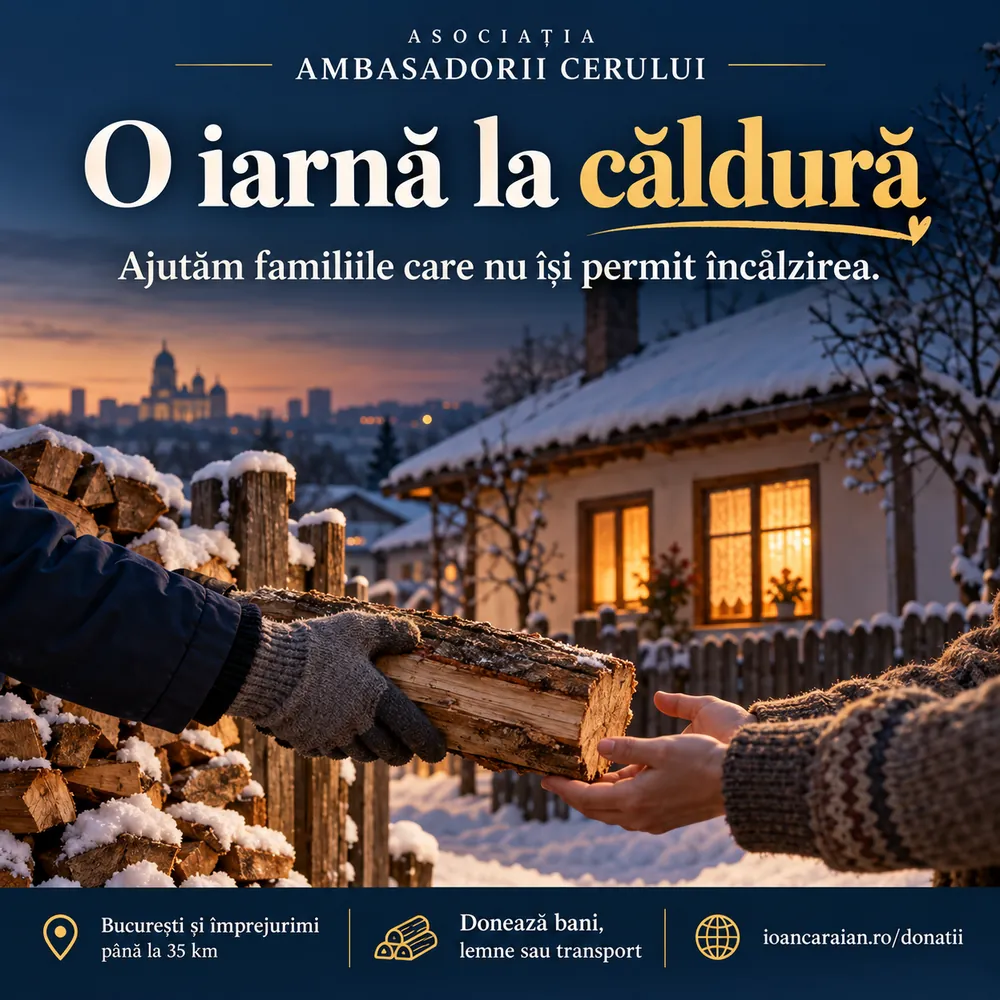 Ilustrația campaniei O iarnă la căldură: o casă cu lumină caldă și lemne pentru încălzire